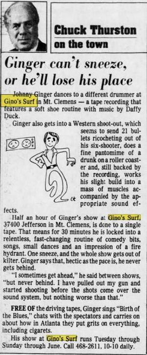 Ginos Surf (Luna Kai Tiki Bar) - June 1980 Column On Johnny Ginger